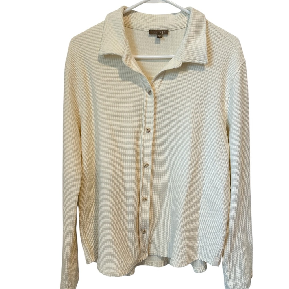 Lilla P Off-White Textured Button-Down Shirt